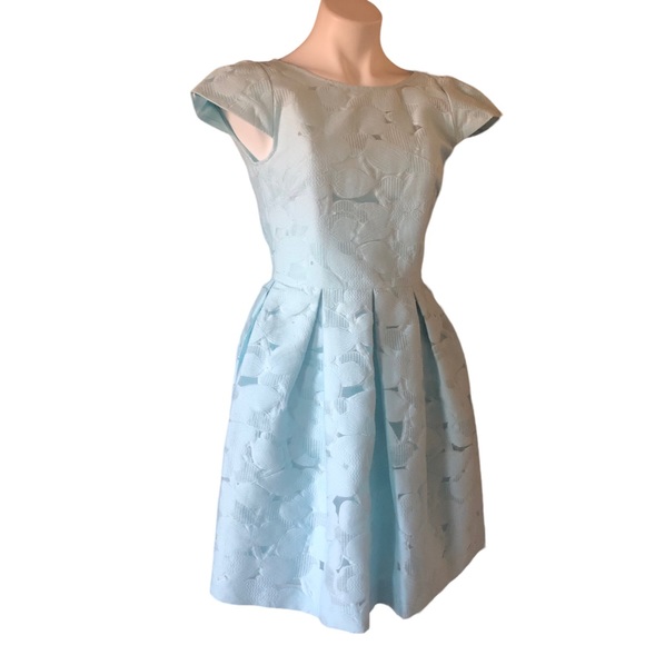 Ted Baker Baby Blue Laureto Fit & Flare Lace Dress Pleated Skirt Net Cut Outs - Picture 2 of 16